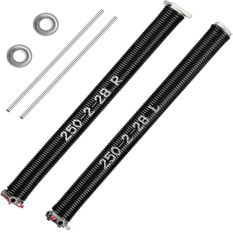 Garage Door Springs & Wires Pair of .250 x 2" x 28 inch with Non-Slip Winding Bars 2 Replacement Bearings Minimum of 10000 Cycles