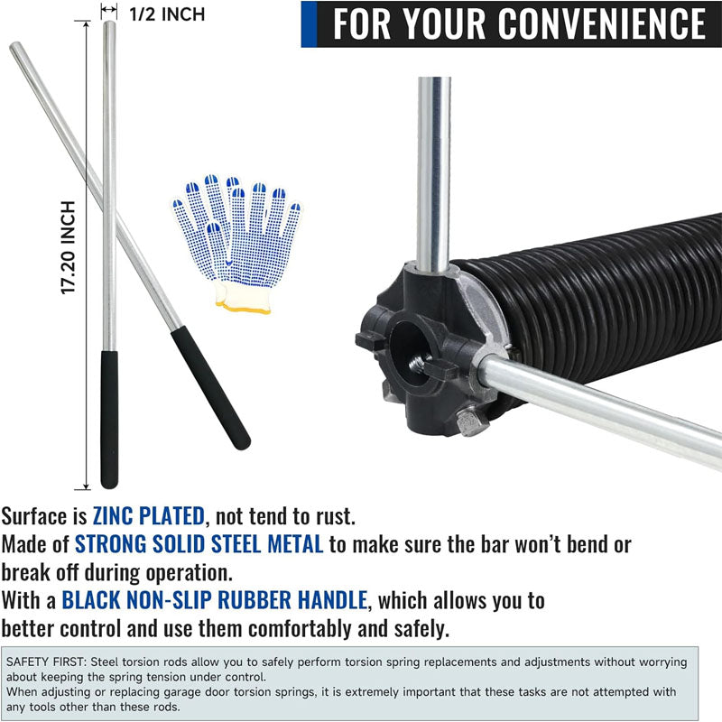 Pair of 2 inch Garage Door Torsion Springs with Non-Slip Winding Bars & Gloves(0.225x 2" x 24'')