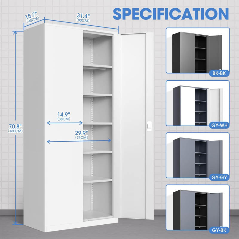 Garage Storage Cabinet Metal Storage Cabinet 71'' Locking Tool Cabinet with 5 Adjustable Shelves