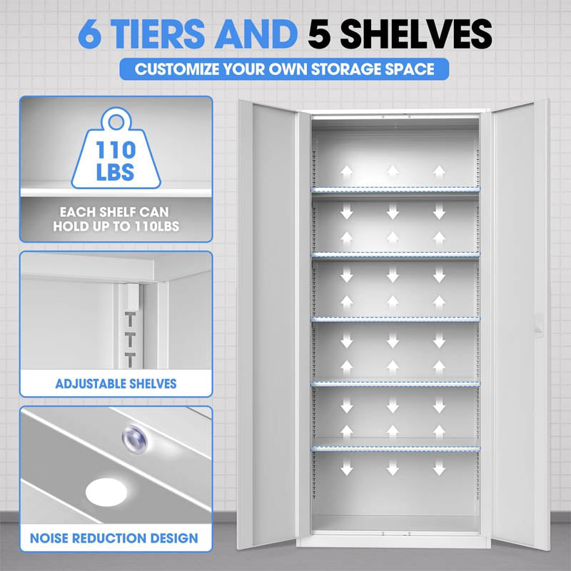 Garage Storage Cabinet Metal Storage Cabinet 71'' Locking Tool Cabinet with 5 Adjustable Shelves