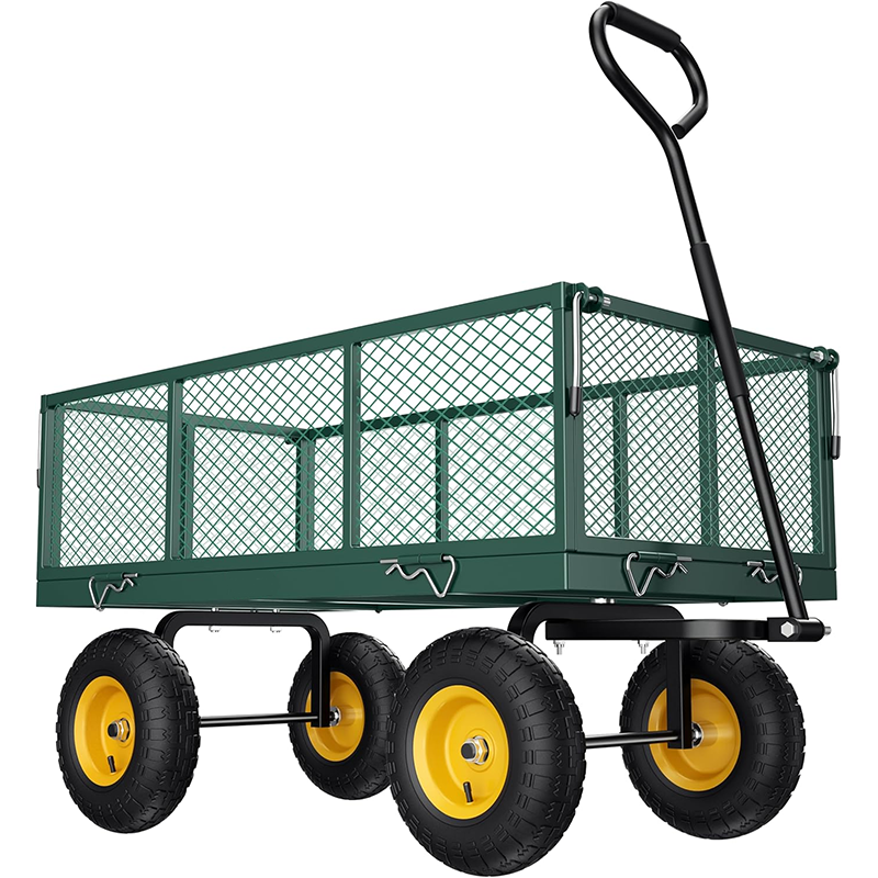 Steel Garden Cart, 2-in-1 900 lb Heavy Duty Utility Cart with Removable Mesh Sides Convertible to Flatbed, 240° U-Turn 10" Pneumatic Tire Garden Wagon for Farm Yard Lawn Garden Camping