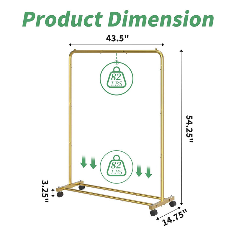 Golden Yellow Clothing Garment Rack with Storage Shelves Clothes Organizer on Wheels for Hanging Clothes