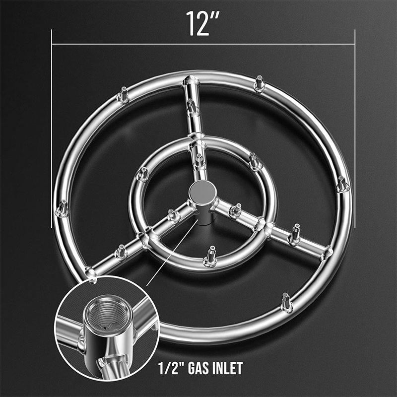 12" Round Stainless Steel Fire Pit Burner Ring, High Flame