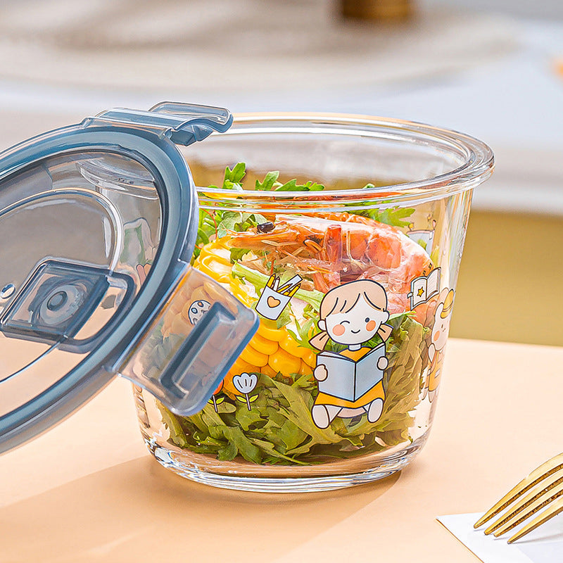 Portable Glass Preservation Bowl 660ml Glass Bowl Soup Bowl Noodle Bowl Microwaveable Large Capacity Household 1 Piece
