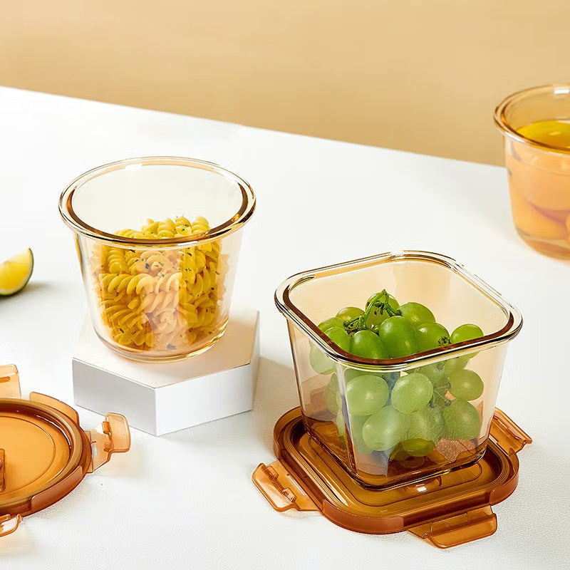 Amber Glass Soup Bowl Soup Cup Sealed Crisper Microwaveable Porridge Bowl Lunch Box For Office Workers