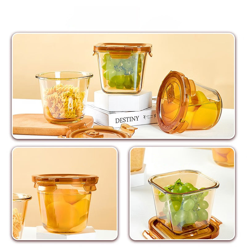 Amber Glass Soup Bowl Soup Cup Sealed Crisper Microwaveable Porridge Bowl Lunch Box For Office Workers