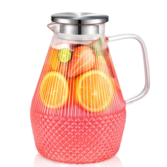 80oz Glass Pitcher with Lid and Spout Large Glass Water Pitcher with Brush for Juice, Lemonade and Hot&Cold Beverage, Iced Tea Pitcher