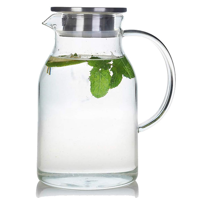 2L Glass Pitcher with Lid Heat Resistant Clear Water Jug for Hot/Cold Water, Ice tea and Juice Beverage