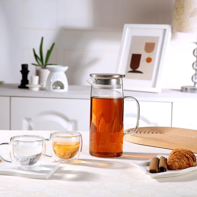 1000ml Glass Water Pitcher And Carafe Heat Resistant Glass Pitcher With Lid And Spout Beverage Pitchers