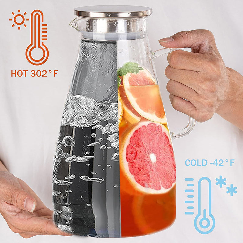 2800ml Glass Pitcher with Lid Iced Tea Pitcher Borosilicate Glassware for Juice, Milk, Coffee, Lemonade