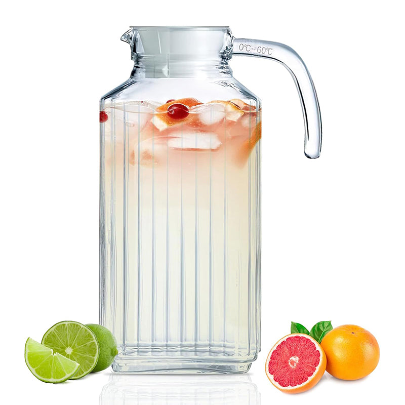 63oz 1800ml Glass Pitcher with Lid 2pcs Glass Fridge Pitcher with Handle Large Capacity Beverage Container Pitcher with Spout