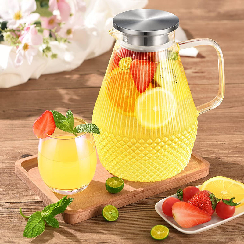 80oz Glass Pitcher with Lid and Spout Large Glass Water Pitcher with Brush for Juice, Lemonade and Hot&Cold Beverage, Iced Tea Pitcher