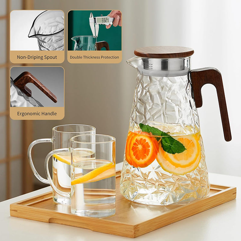 60oz Glass Pitcher with Handle for Hot and Cold Drinking Heat Resistant Borosilicate Glass Carafe