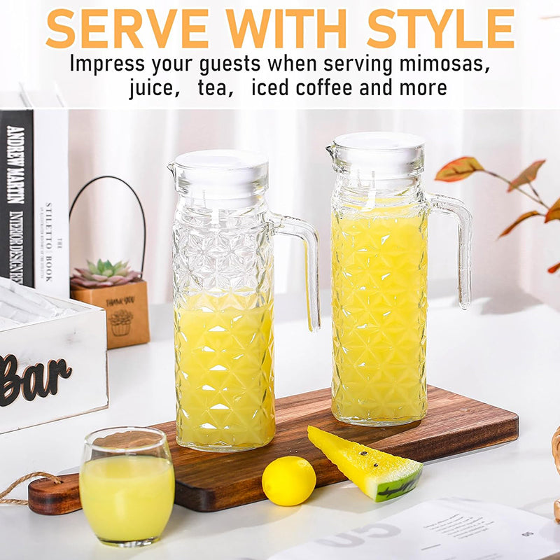 1.1L 2 Pcs Glass Pitcher with Lid Fridge Pitcher with Handle Glass Water Pitcher Juice Containers Milk Jug