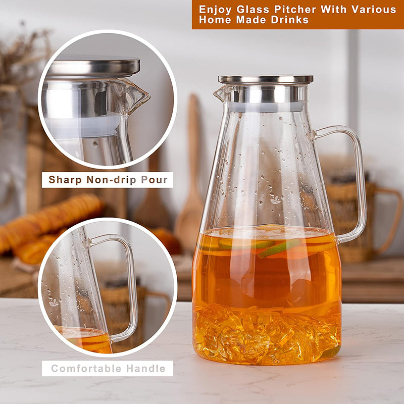 2800ml Glass Pitcher with Lid Iced Tea Pitcher Borosilicate Glassware for Juice, Milk, Coffee, Lemonade