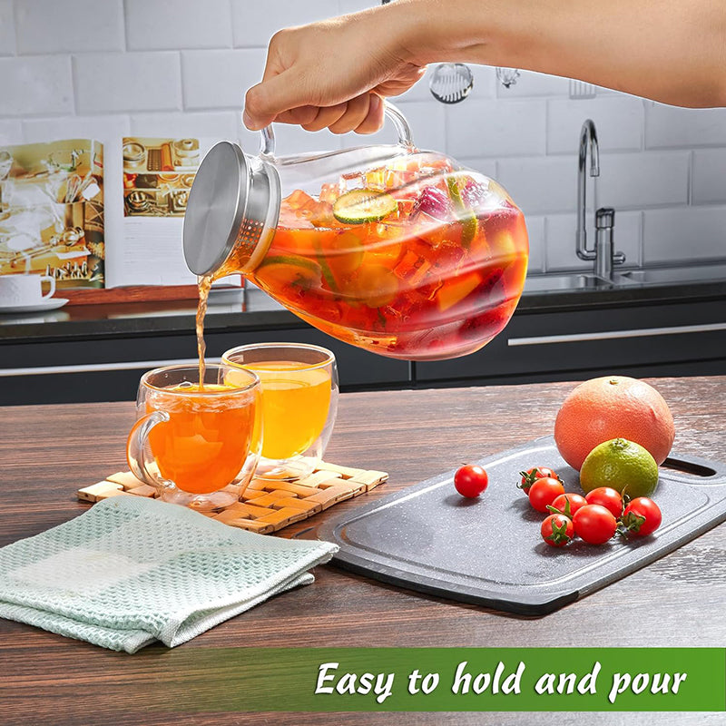 2.2L Water Pitcher with Lid & Handle Glass Pitcher Glass Jug Large Pitchers for Drinks Drink Dispensers
