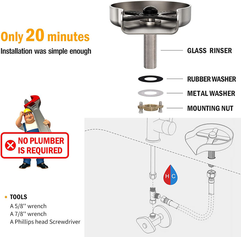 Stainless Steel Metal Faucet Glass Rinser for Kitchen Sinks,Bottle Washer,Kitchen Sink Accessories