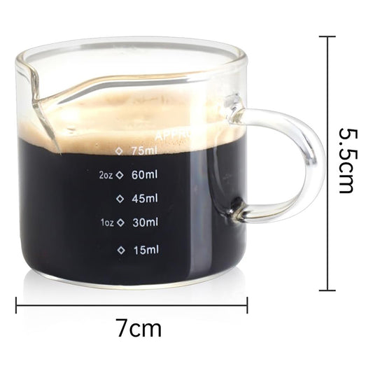 2 PACK 75ML Milk Frothing Pitcher Glass Measuring Cup Shot Glass with V-Shaped Mouth Clear Glass Tumbler