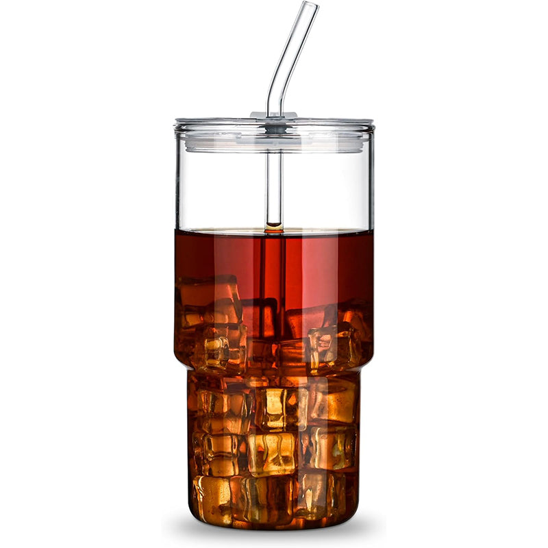 25 OZ Iced Coffee Cup With Glass Lids and Straws Wide Mouth  Smoothie Cups Glass Tumbler