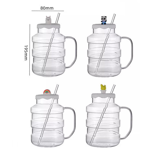 High Borosilicate Glass Water Cup Large Capacity High Temperature Resistant Kettle With Lid And Straw For Office