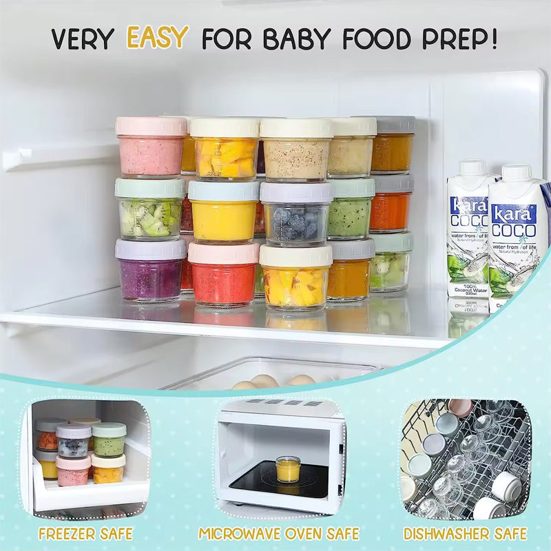 Glass Baby Food Storage Containers 4 Oz Baby Food Storage Jars With Lids, Baby Food Maker, Microwave, Dishwasher & Freezer Safe