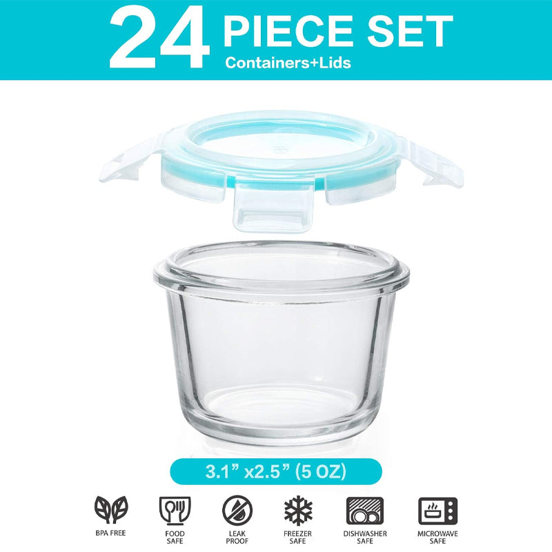 12-Pack, 5oz Mini Glass Food Storage Containers, Small Glass Jars With Locking Lids, Food Containers, Airtight, Freezer, Microwave, Oven & Dishwasher Friendly