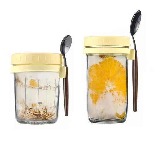 Hot Sell 10oz Airtight Overnight Oats Jars With Lid And Spoon Overnight Oats Containers With Measurement Marks