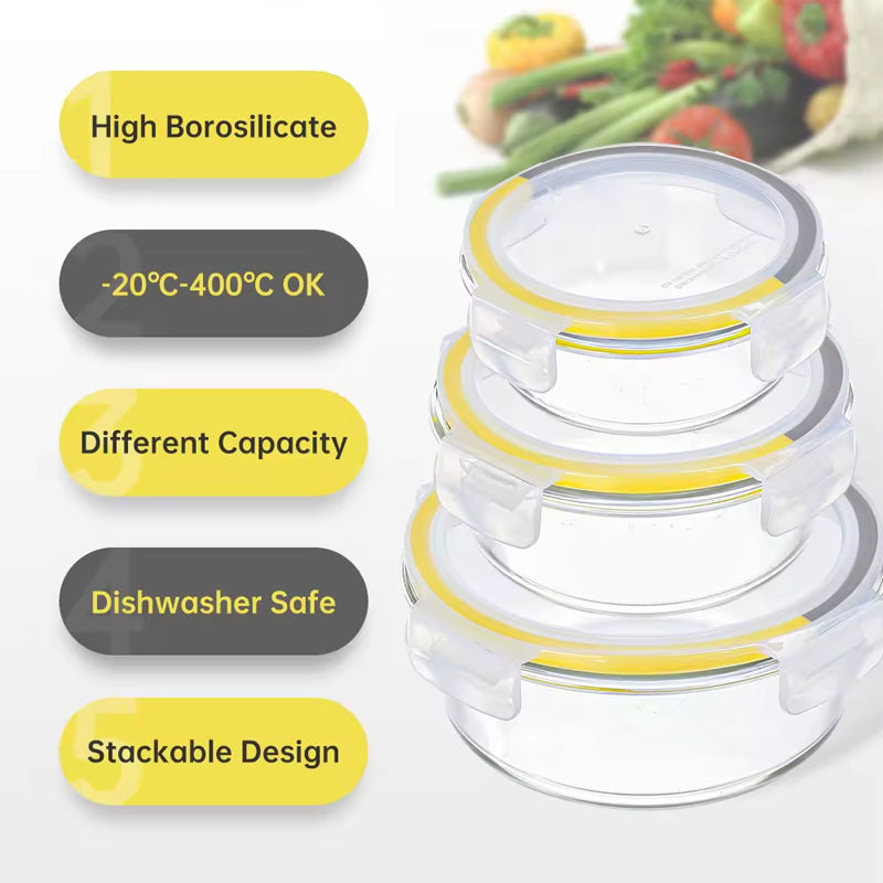 Kitchen Microwavable High Borosilicate Meal Prep Air Tight For Glass Food Storage Box Container Set With Airtight Lock Lids