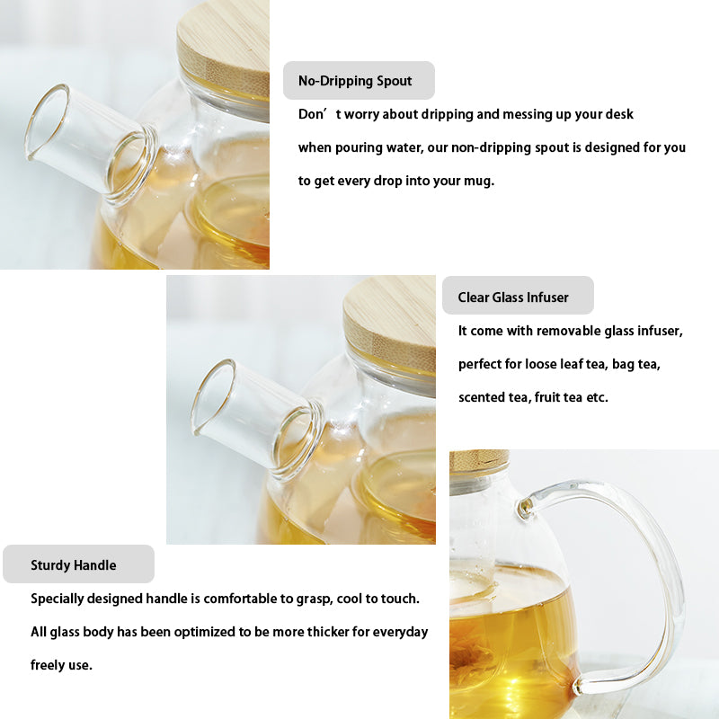1000ml Glass Teapot Glass Tea Kettle with Removable Clear Filter,Stovetop Ideal Tea Set for Blooming Flower Tea