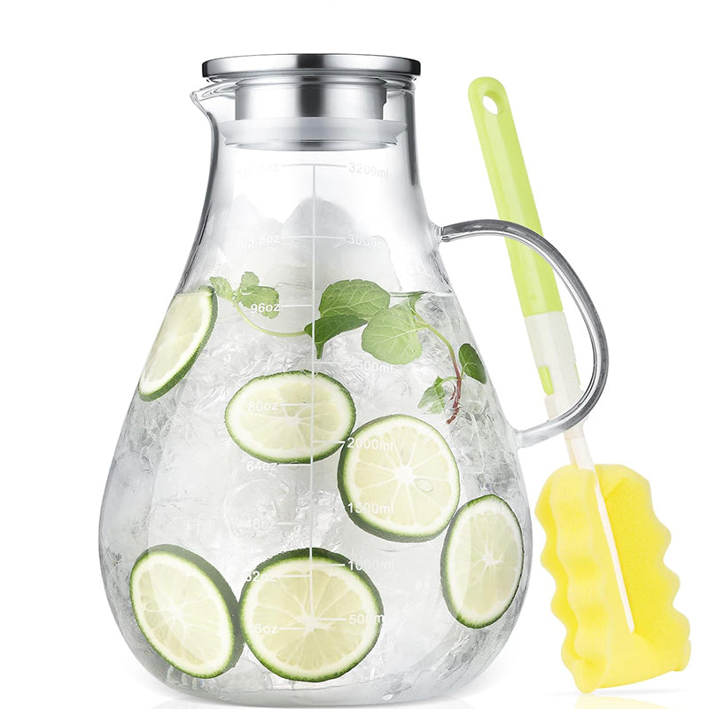3200ml Morderned Glass Water Pitcher With Precise Scale Line Large Glass Iced Tea Pitcher For Cold Hot Drink