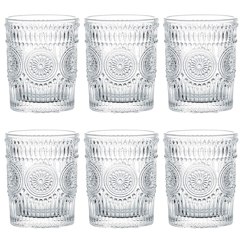 6 Pack 9 oz Water Glasses Premium Drinking Glasses Tumblers Vintage Glassware Set for Juice, Beverages, Beer
