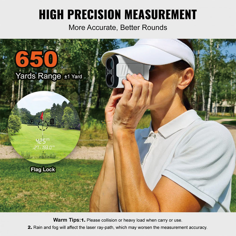 Golf Rangefinder, 650 Yards Laser Golfing Hunting Range Finder, 6X Magnification Distance Measuring, Golfing Accessory with High-Precision Flag Lock, , Continuous Scan, and Batteries