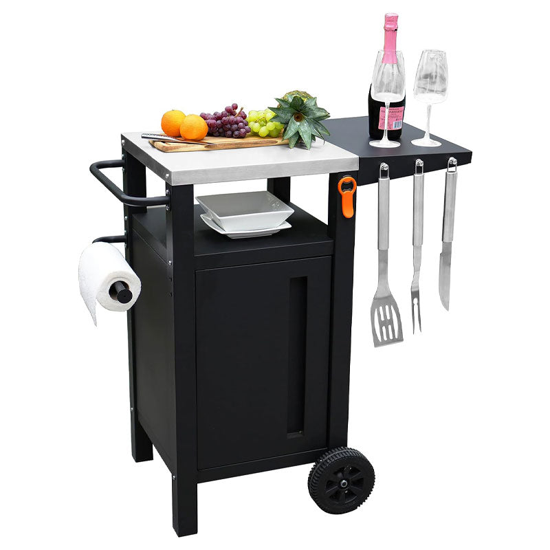 Black Wrought Iron Grill Cart Outdoor For Patio, Kitchen, Outdoor