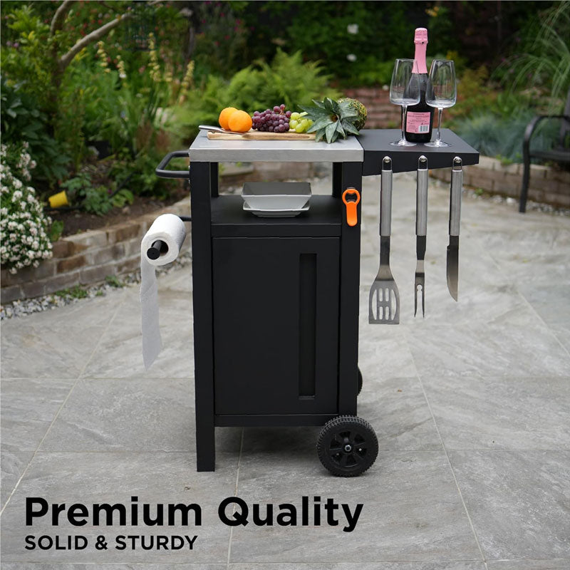 Black Wrought Iron Grill Cart Outdoor For Patio, Kitchen, Outdoor