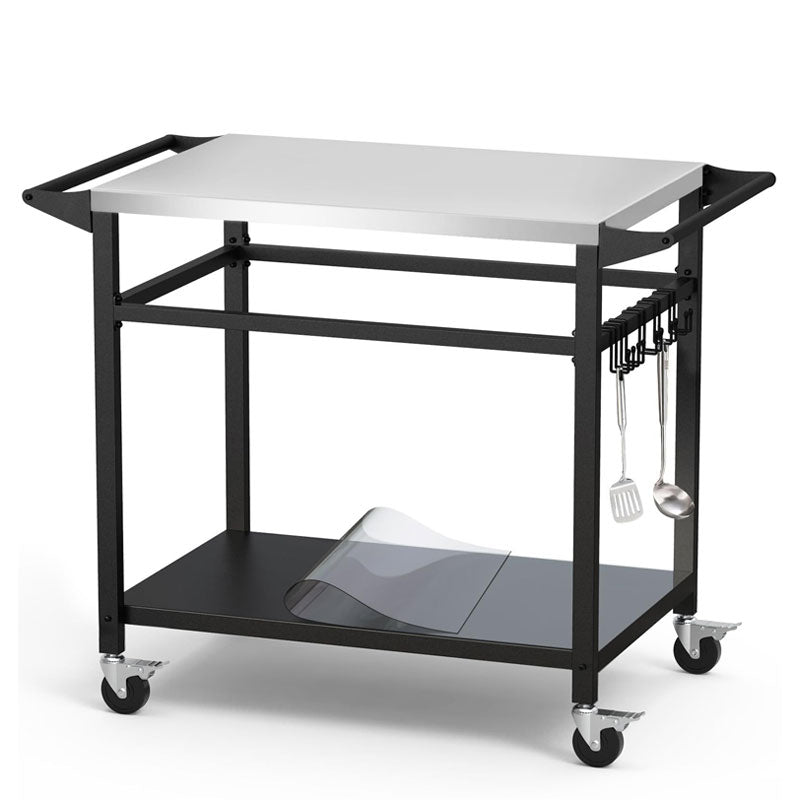 Double Rack Grill Table Moveable Stainless Steel Grill Cart Multifunctional Prep Table