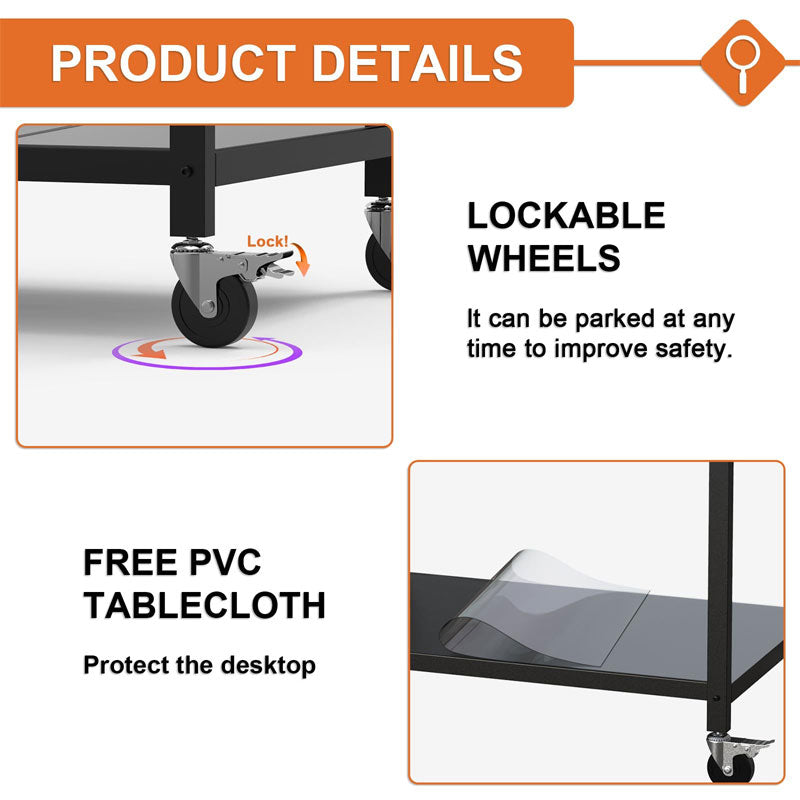 Double Rack Grill Table Moveable Stainless Steel Grill Cart Multifunctional Prep Table