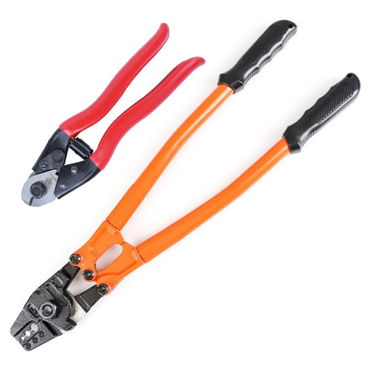 Hand Crimper 14'' Wire Rope Crimping Tool For Aluminum Copper Sleeve Ferrules 1/16" 5/64" 3/32" 7/64" 1/8" Cable Rail End Splice Terminals