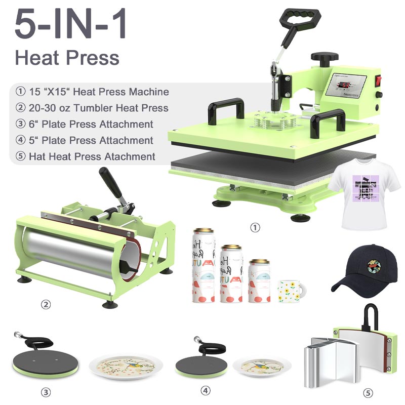 Multifunctional 5-In-1 Heat Press Machine, Green