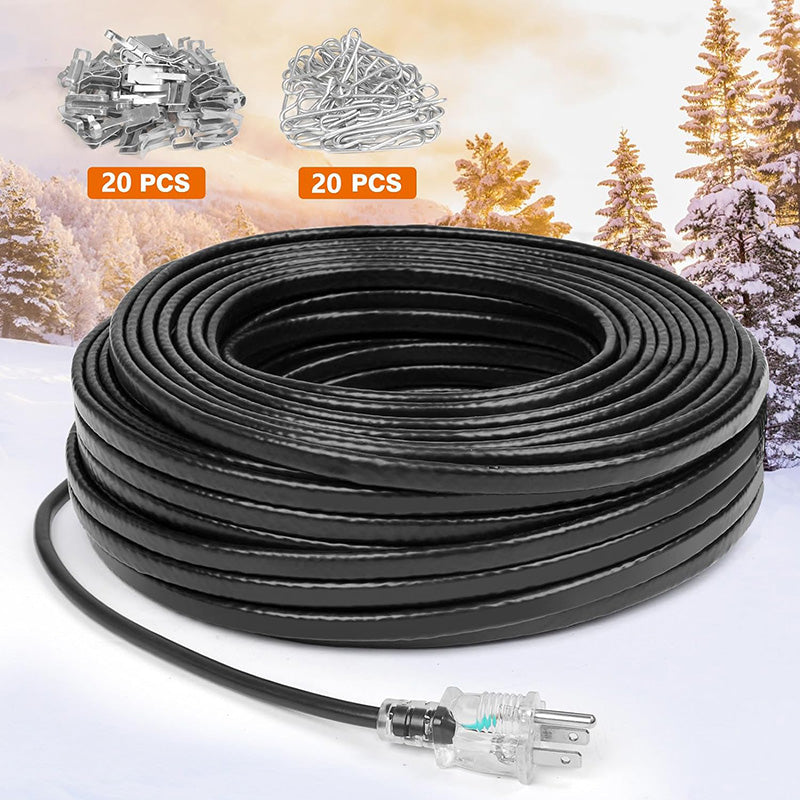 80FT Deicing Heating Cable Pipe Freeze Protected Water Pipe Heating Cable, Self Regulating Temperature, with Mounting Buckle, 120V 8W/ft Heat Tape