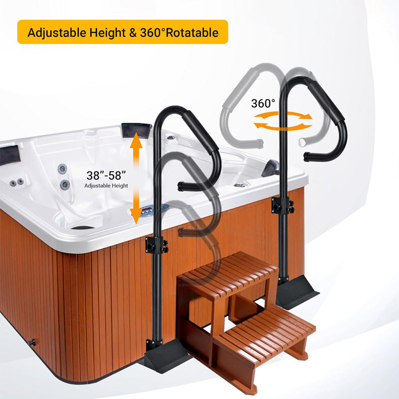 38" - 58" Adjustable Height Hot Tub Grab Bar With 360 Degree Swivel Option For Indoor And Outdoor Use