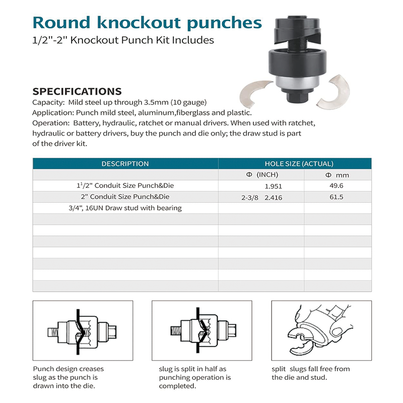 Hydraulic Knockout Punch Driver Kit , 1-1/2 inch to 2 inch Electrical Conduit Hole , Knockout Punch kit