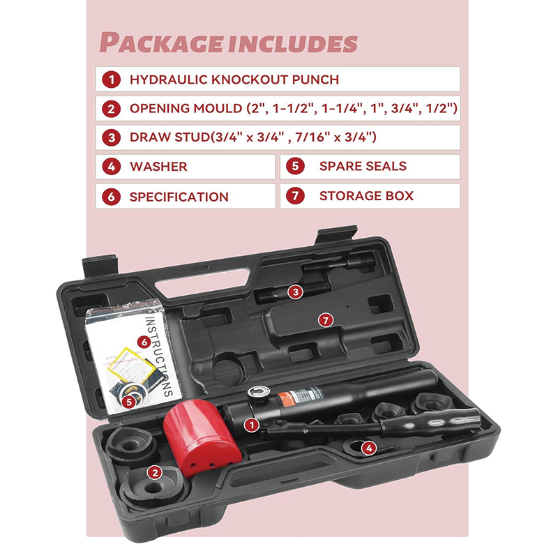 Hydraulic Knockout Punch Kit, 1/2 to 2 inch Electrical Conduit Hole Cutter Set KO Tool Kit Hole Making Tool , For Aluminum, Stainless Steel, Brass