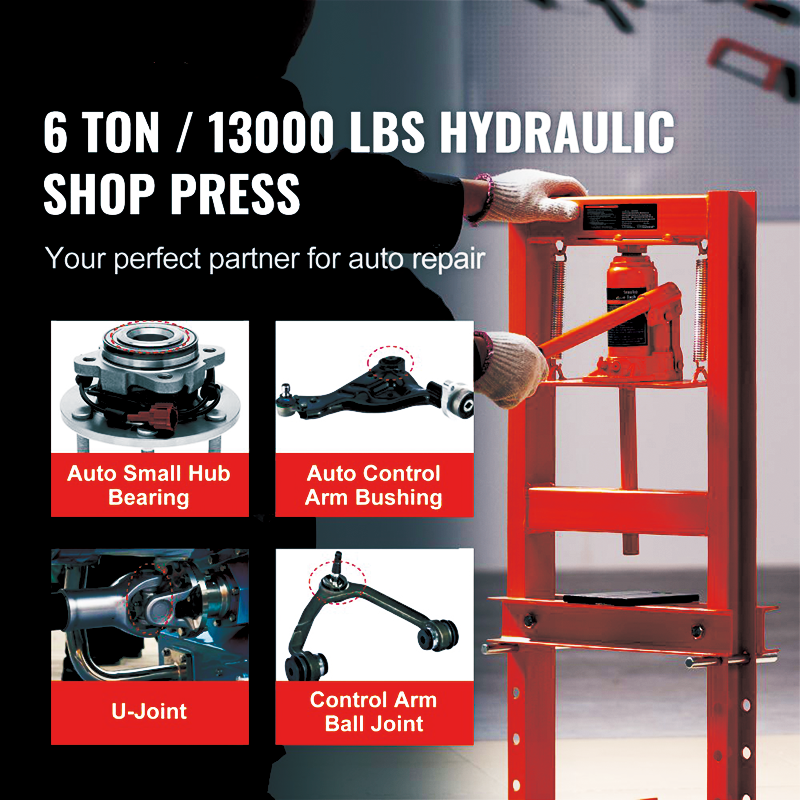 6 Ton Hydraulic Shop Press,Adjustable Shop Press with Press Plates,H-Frame Hydraulic Garage/Shop Floor Press, for Garage, Shop, Workshop
