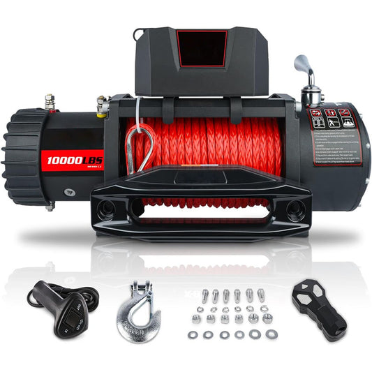 Towing Winches Winch 10,000lbs 12V Synthetic Rope with Wireless Handheld Remote and Corded Control Recovery