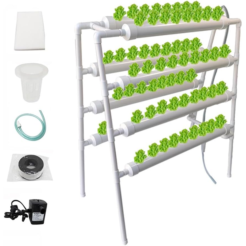 Hydroponic Grow System, 70 Plant Sites Grow Kit for Leafy Vegetables Ladder Indoor Herb Garden with Air Pump, Grow Sponge - Grow Fast at Home - 8 Tubes