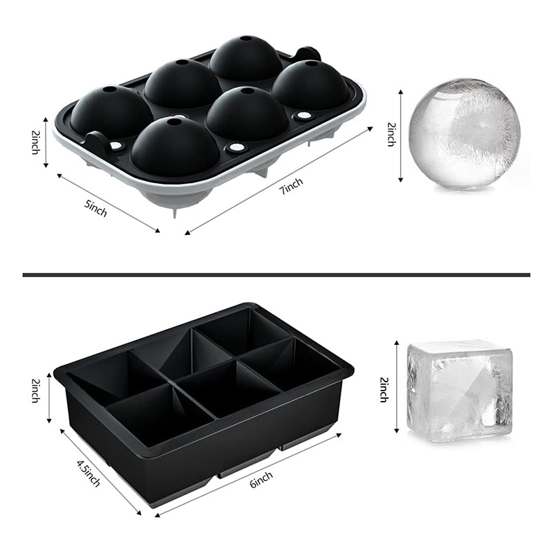 Ice Cube Trays Sphere Ice Ball Maker with Lid & Large Square Ice Cube Maker for Whiskey, Cocktails and Homemade