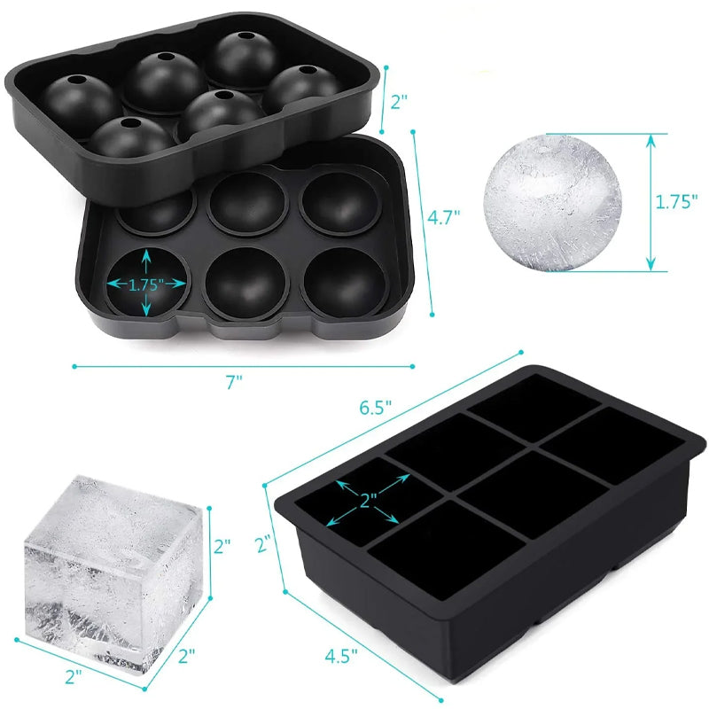 10PCS Ice Cube Trays Bpa Free Silicone Sphere Whiskey Ice Ball Large Square Ice Cube Molds With Funnel For Cocktails Bourbon