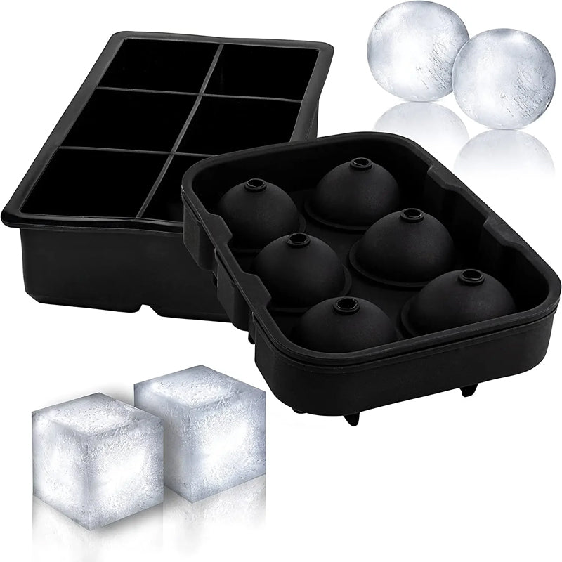 10PCS Ice Cube Trays Bpa Free Silicone Sphere Whiskey Ice Ball Large Square Ice Cube Molds With Funnel For Cocktails Bourbon