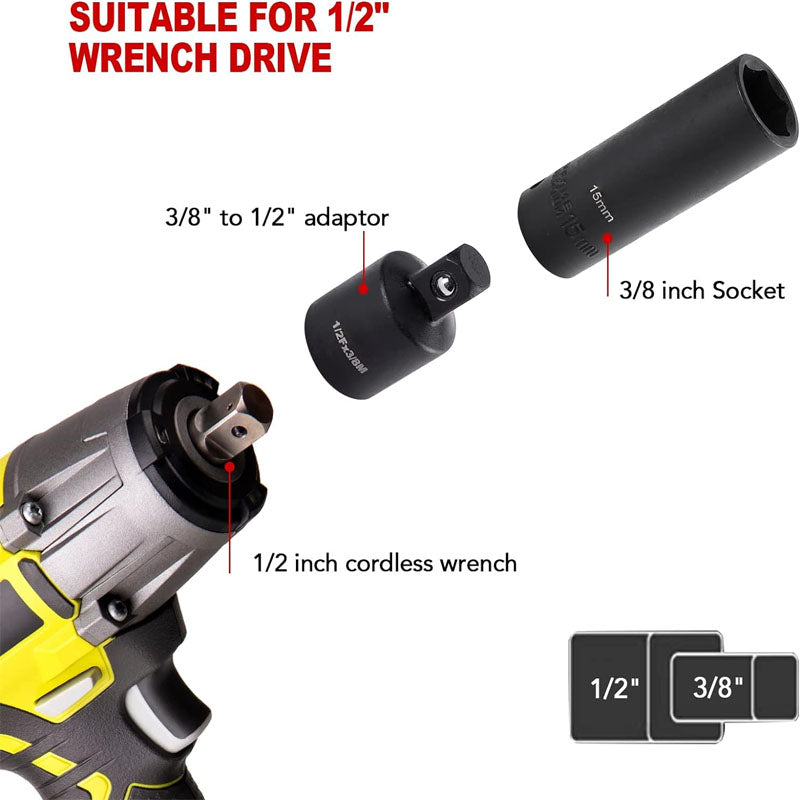 3/8" Drive Impact Socket Set 48 Piece Standard SAE and Metric Sizes (5/16 inch to 3/4 inch and 8-22mm) 6 Point Cr-V Steel Mechanic Socket Set