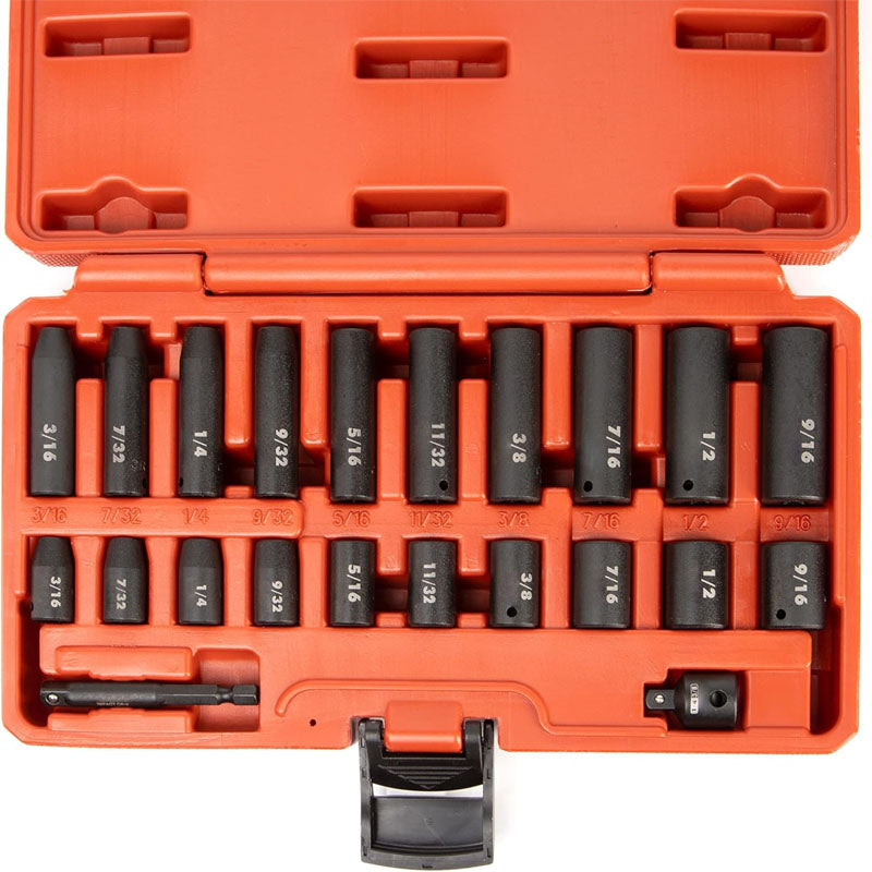 22 Piece 1/4 Impact Socket Set Standard 3/16” – 9/16” SAE Hex Shank Socket Impact Adapter 1/4 Drive Socket Set